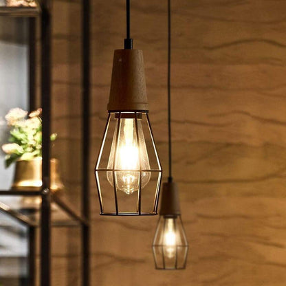 Antique Lantern Pendant Light Vintage Metal Wood Bamboo LED Ceiling Light