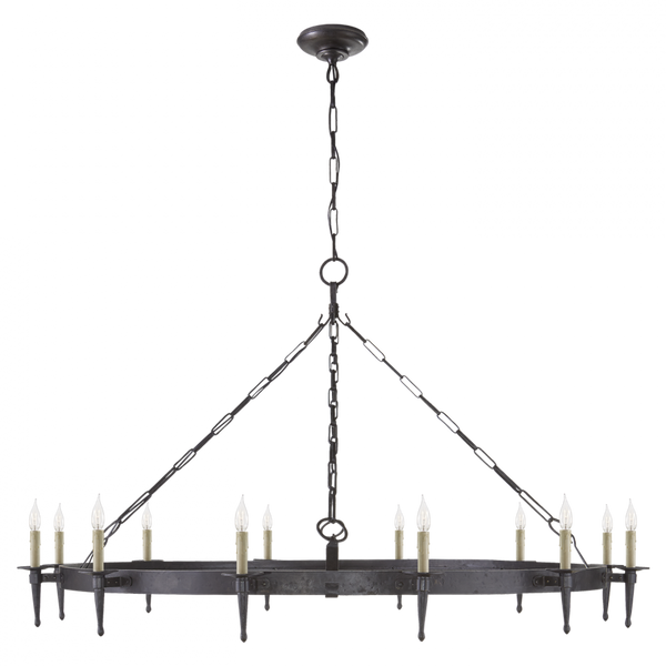 Large One-Tier Ring Chandelier - Aged Iron