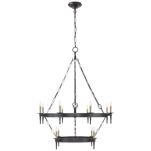 Medium Two-Tiered Ring Chandelier - Aged Iron