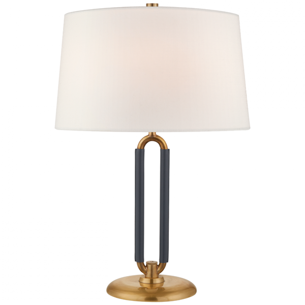 Medium Table Lamp - Natural Brass and Navy Leather