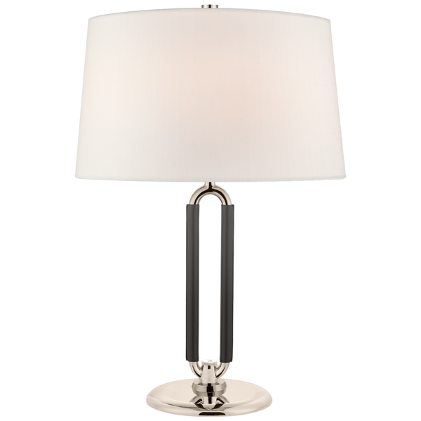 Medium Table Lamp - Polished Nickel and Chocolate Leather