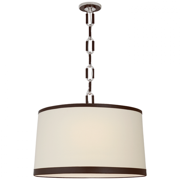 Large Hanging Shade - Polished Nickel with Chocolate Leather