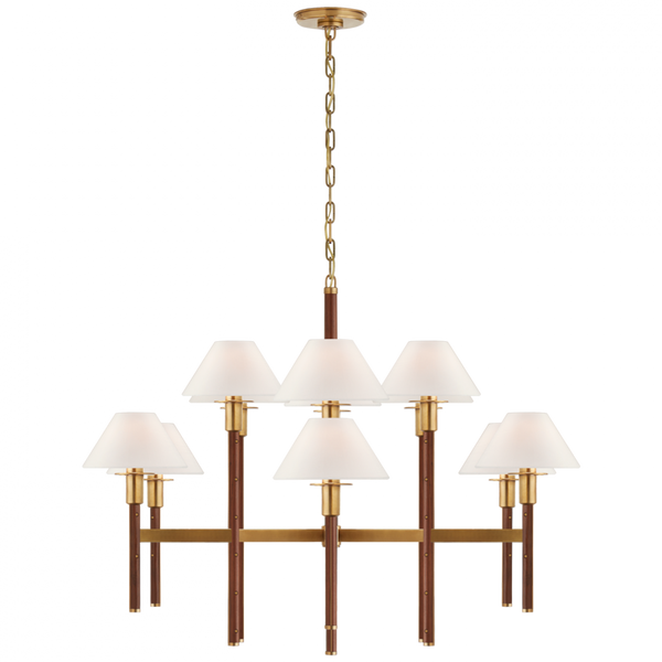 Large Two Tier Chandelier - Natural Brass and Natural Rift Oak