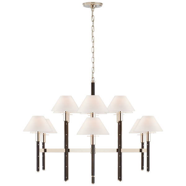 Large Two Tier Chandelier - Polished Nickel and Black Ebony