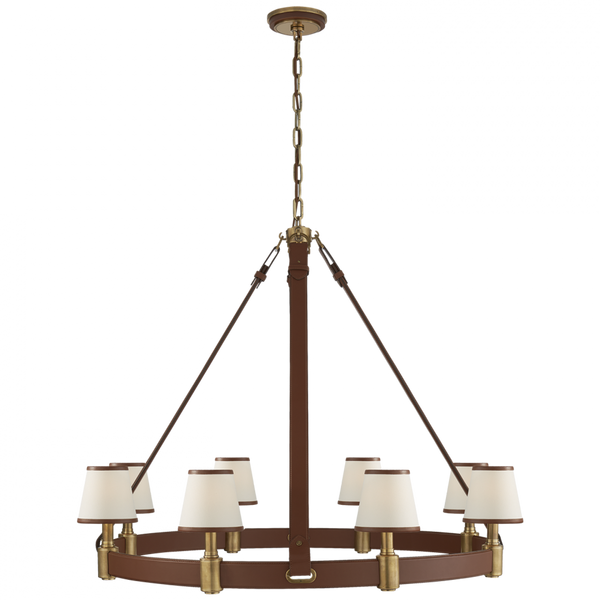 Large Ring Chandelier - Natural Brass and Saddle Leather