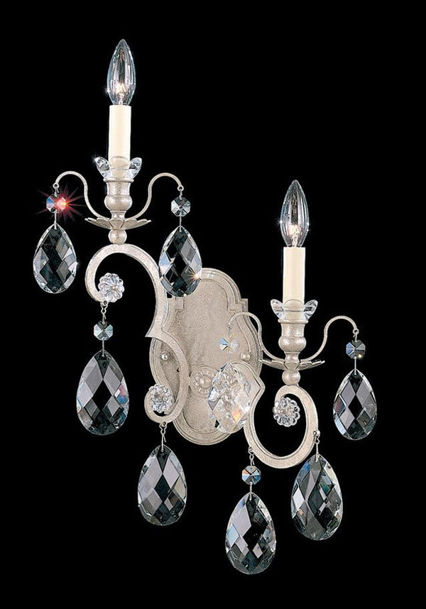 Wall Sconce, 2-Light, Left, Antique Silver, Clear Swarovski Crystal, 22.5"H (3757-48S C16CU)