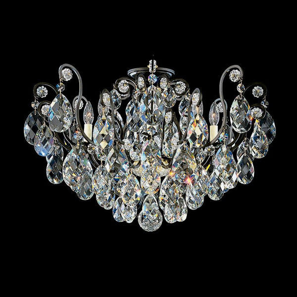 Flush Mount, 8-Light, Black, Clear Swarovski Crystal, 26"W (3785-51S 1HZRN5)