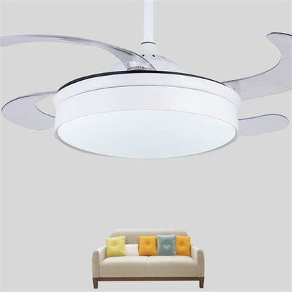 Round Drum Shaped LED Nordic Retractable Ceiling Fan with Lights