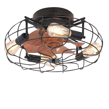 Retro Cage Industrial Remote Control Timing Three Speed Regulation Ceiling Fan Lamp