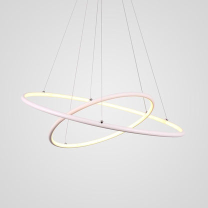 Modern LED Chandelier Minimalist 2-Ring Geometric Lights with Adjustable Height