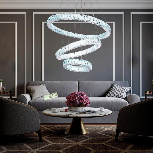 Geometrical Design Circle Chandelier Metal Crystal Ceiling Light