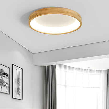 Round Dimmable LED Wooden Nordic Ceiling Lights Fixture Flush Mount Ceiling Lamp