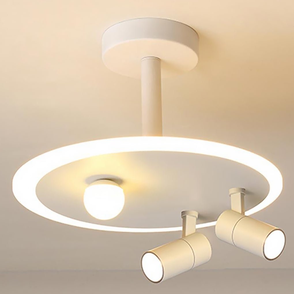 Round Dimmable Semi Flush Mount Lighting with LED Bulb and 2 Spotlights