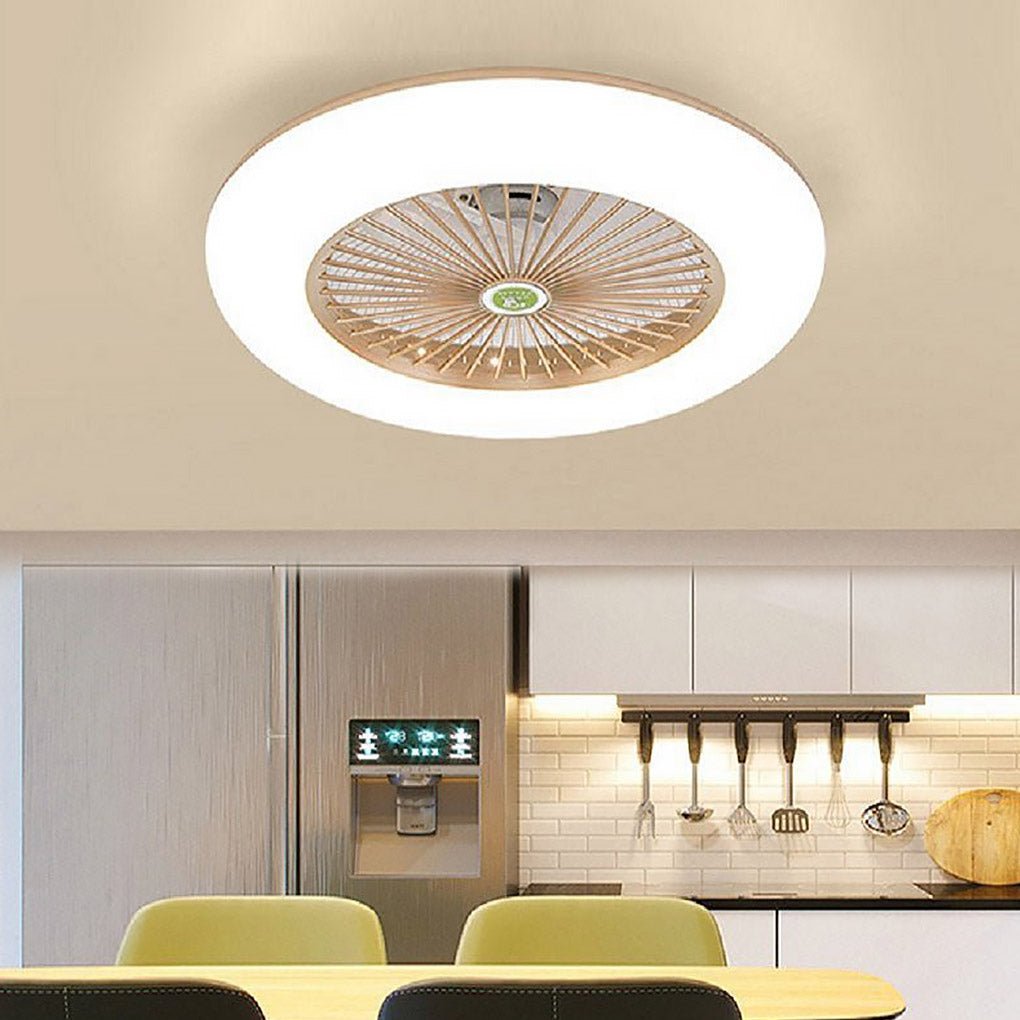 Round Flush Mount Remote Controlled Bladeless Ceiling Fans with LED Lights