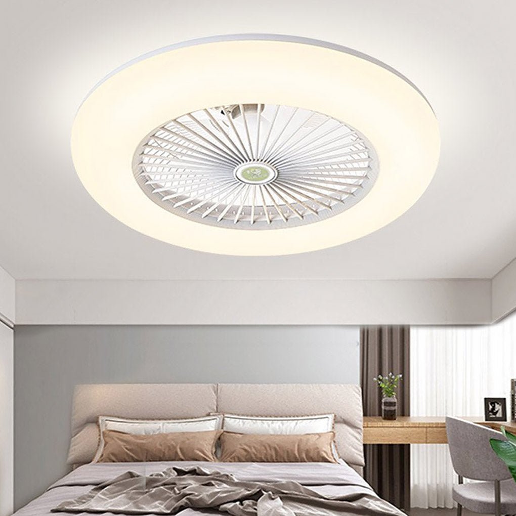 Round Flush Mount Remote Controlled Bladeless Ceiling Fans with LED Lights