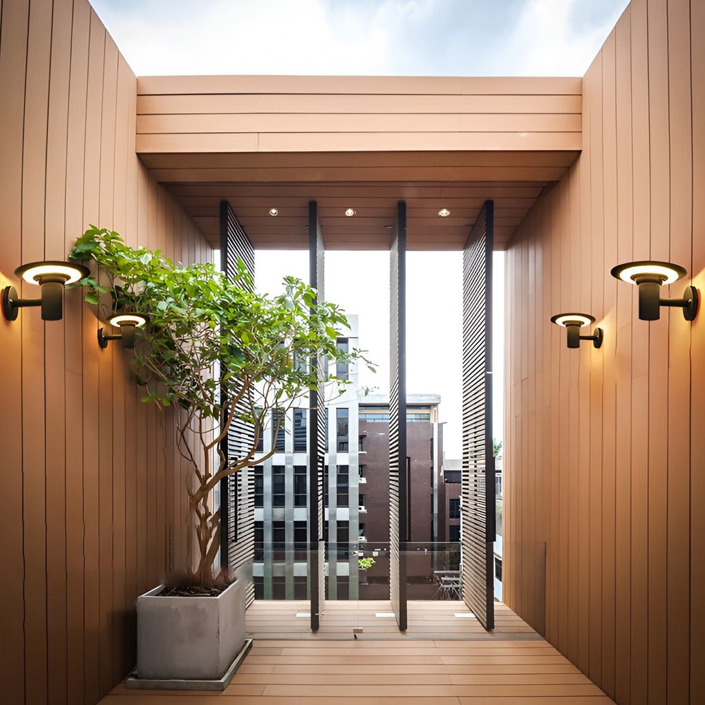 Round UFO-shaped LED Waterproof Solar Modern Outdoor Sconces Wall Lamp