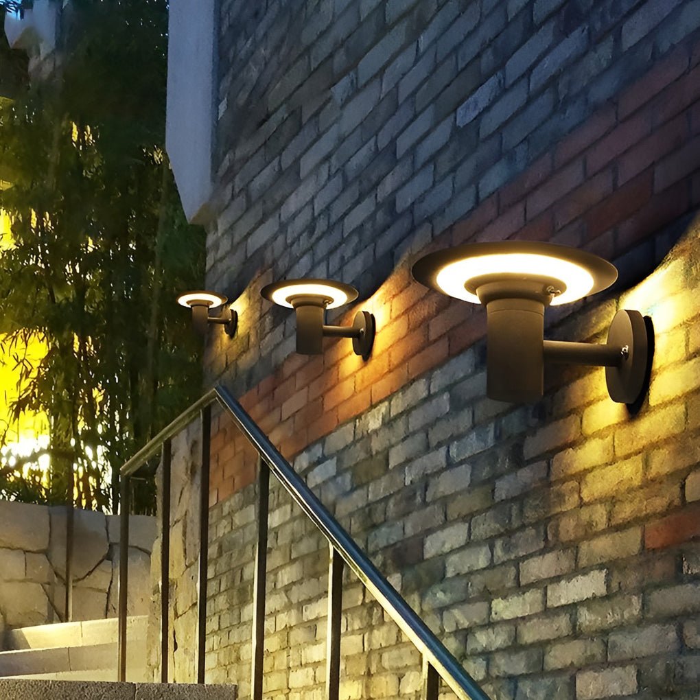 Round UFO-shaped LED Waterproof Solar Modern Outdoor Sconces Wall Lamp