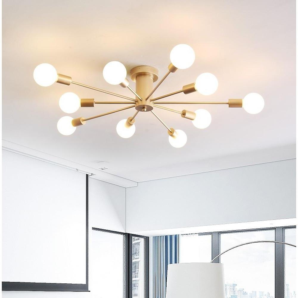 Metal Large Flush Mount Ceiling Light with 10 Sporadic Positioned LED Incandescent Lights