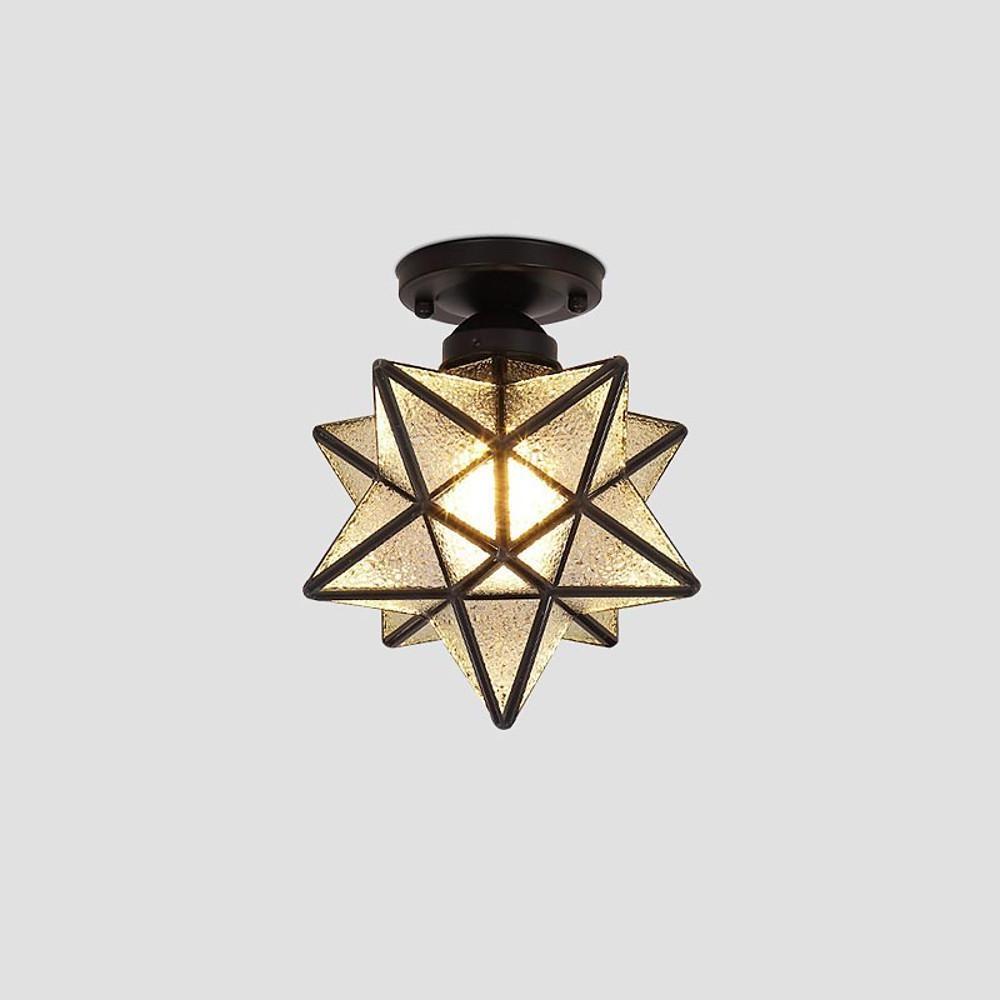 Geometric Multi Pointed Star Pendant Light Metal Glass Entryway Lighting