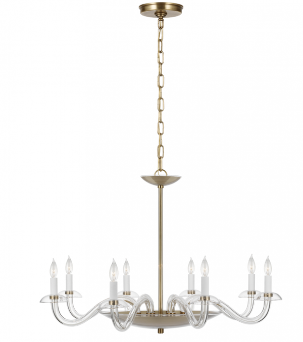 Large Chandelier, 8-Light, Clear Glass, Hand-Rubbed Antique Brass, 34.75"W (PCD 5020CG/HAB D624N)