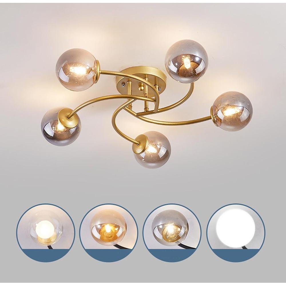 5-light Glass Globe Design Swirled Metal LED Modern Ceiling Lights