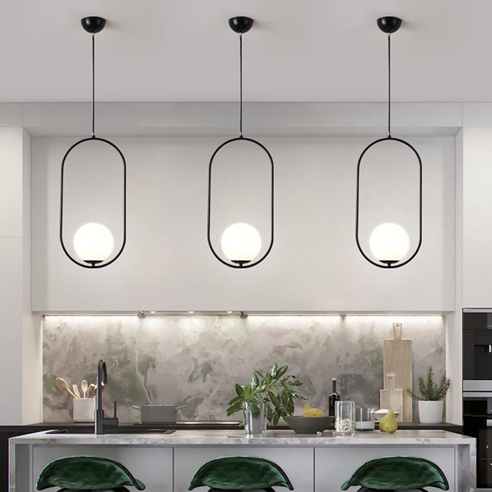 Rounded Rectangle Glass Globe LED Black Modern Pendant Light Island Lights