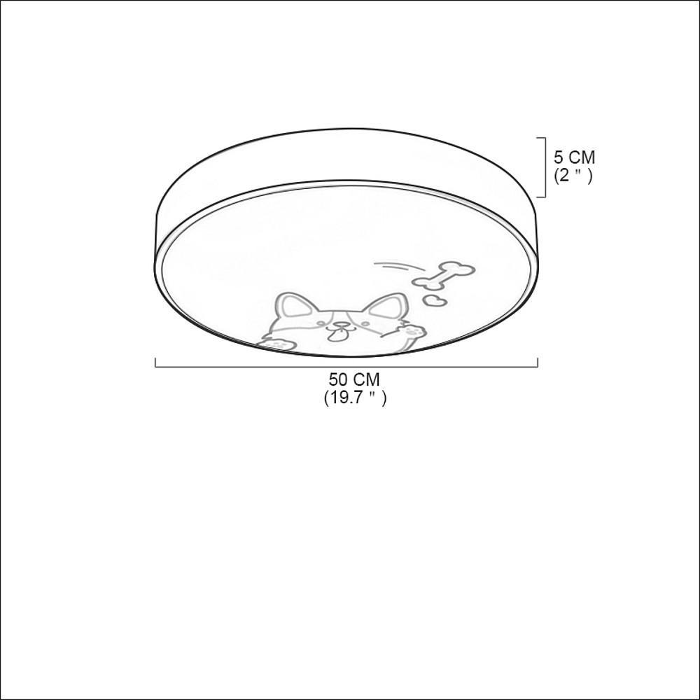 Circular Dog Image Flush Mount Drum Light LED Metal Bedroom Ceiling Light for Baby Kids