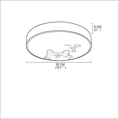 Circular Dog Image Flush Mount Drum Light LED Metal Bedroom Ceiling Light for Baby Kids