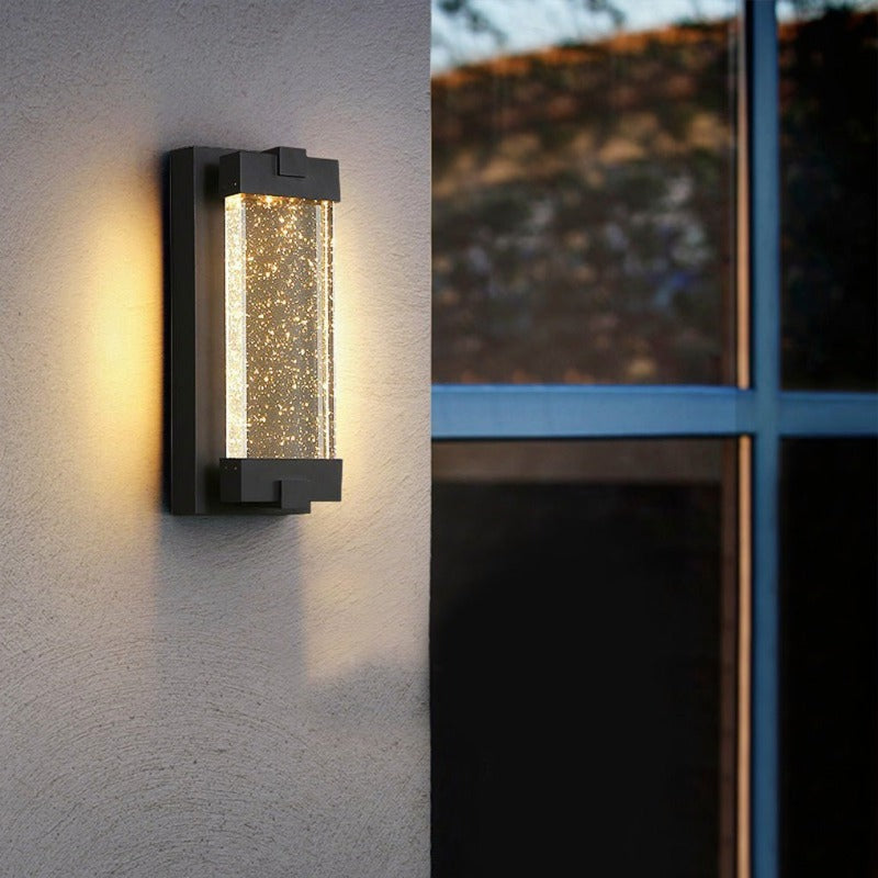 Rectangular Bubbles Crystal Waterproof COB Black Outdoor Wall Lights