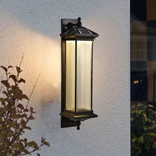 Vintage Striped Glass Shade IP55 Waterproof Retro Solar Lights Outdoor