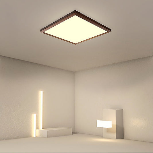 Square Modern Flush Mount Lighting Brown Frame Dimmable LED Ceiling Lights with Remote