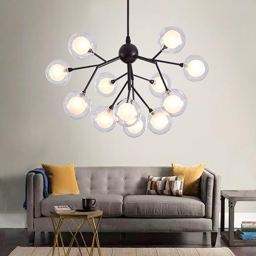 Sputnik Cluster Chandelier Light Metal Glass LED Chandelier 12 Bulbs