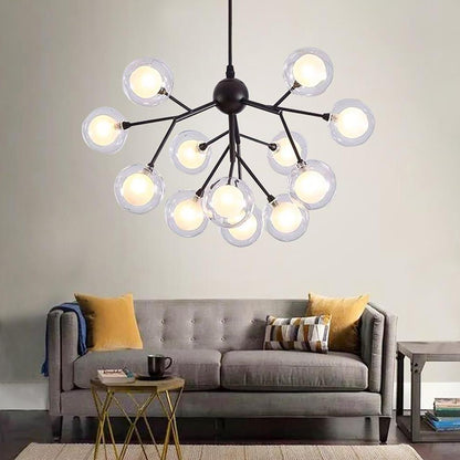 Sputnik Cluster Chandelier Light Metal Glass LED Chandelier 12 Bulbs