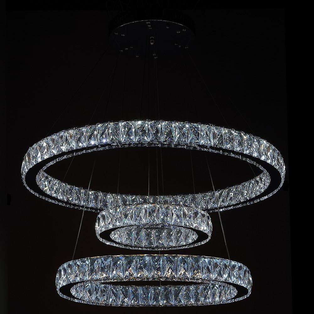 Interwoven Circle Design Chandelier Large Foyer Metal Crystal Ceiling Light