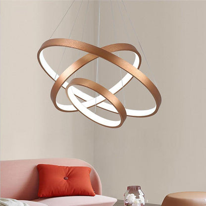 Acrylic Bronze 3-Tier Ring Chandelier Dimmable LED, 59" Adjustable Pendant Lights