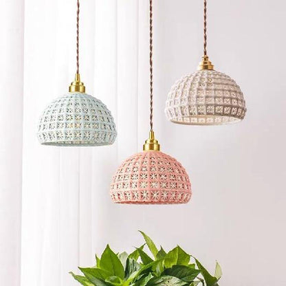 Artistic Semi Globe Ceramic Copper Pendant Light Modern Pendant Lighting