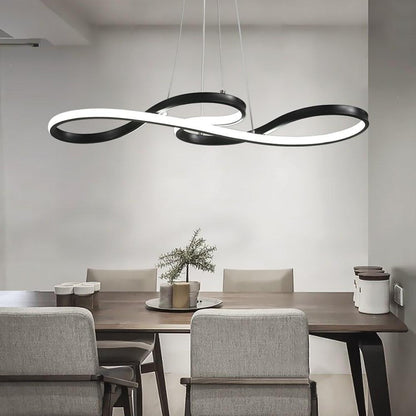 Metal Silica Pendant Hanging Light for Dining Room LED Abstract Curved Strip Chandelier