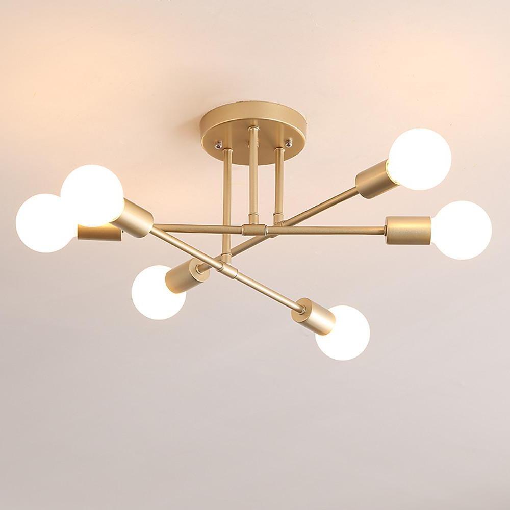 6-Light Globes LED Linear Sputnik Chandelier Modern Semi-Flush Mount Ceiling Light