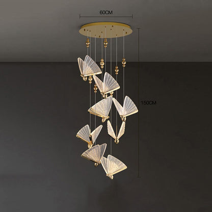 Butterfly Shaped Coastal Pendant Lights Metal Acrylic Bedroom Ceiling Lights