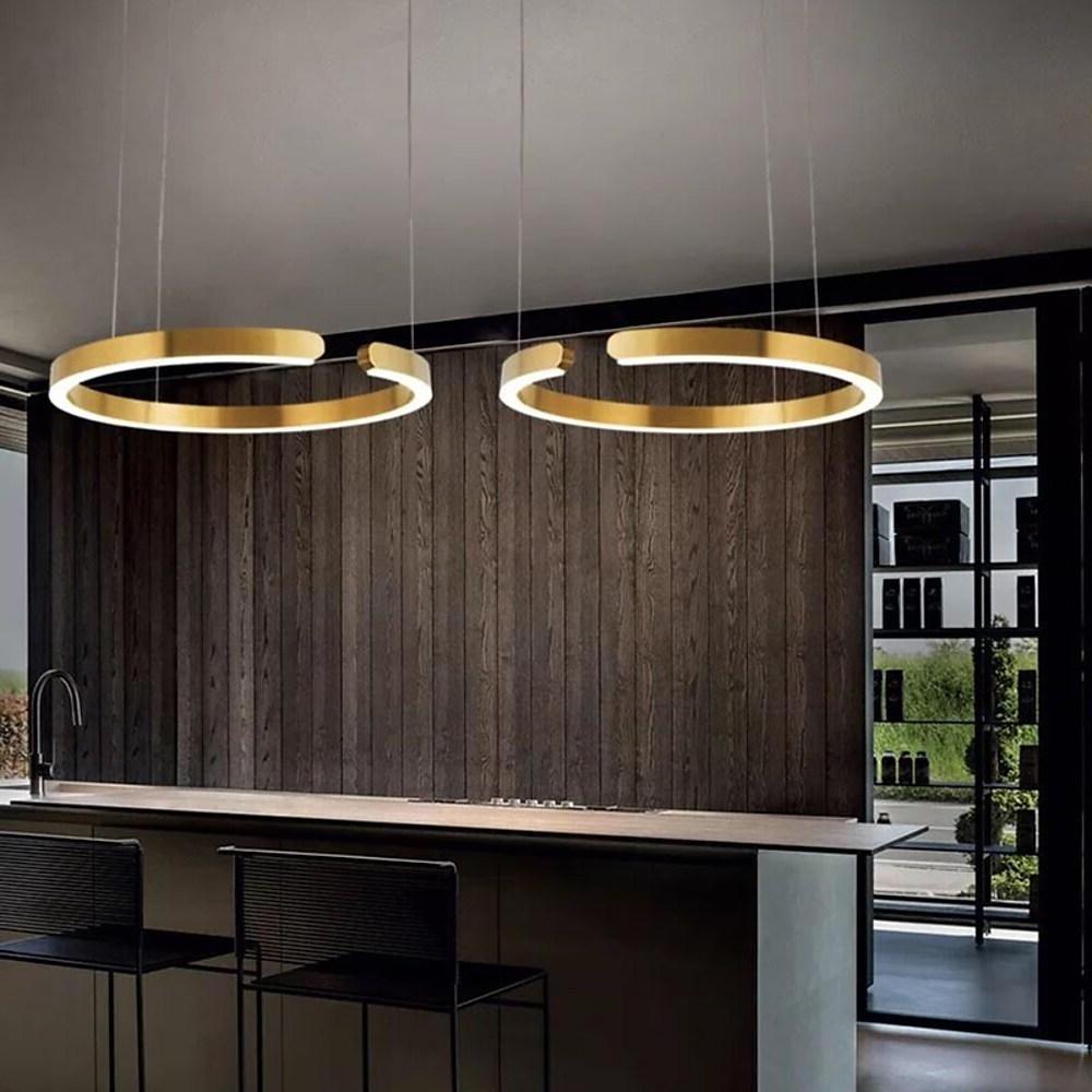 Open Ring Shaped LED Electroplated Modern Pendant Light Island Lights