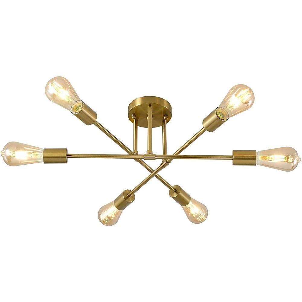 Minimalist Geometric Industrial Sputnik Chandelier 6 Bulbs