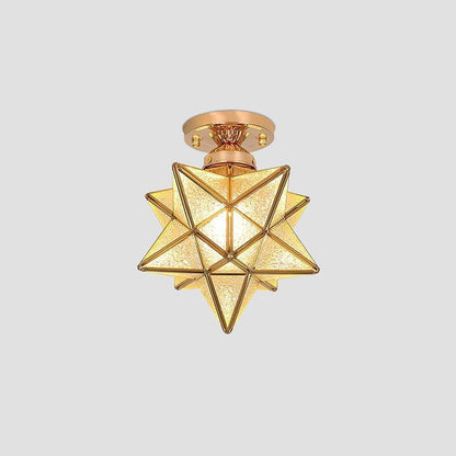 Geometric Multi Pointed Star Pendant Light Metal Glass Entryway Lighting