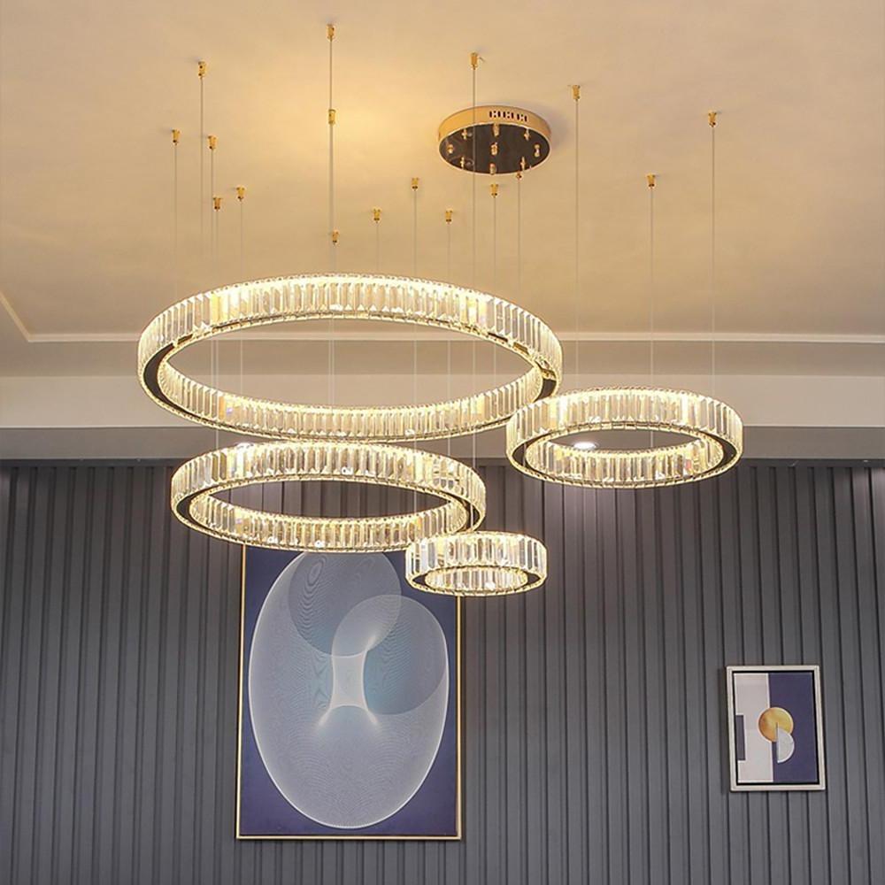 4-Ring Gold Large Chandeliers for Foyer Modern Crystal Chandelier