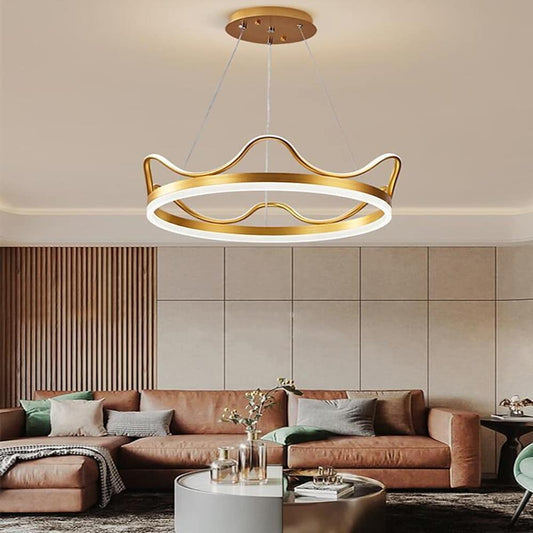 Dimmable Round LED Ring Chandelier Crown Design Modern Aluminum & Acrylic Pendant Light for Living Room