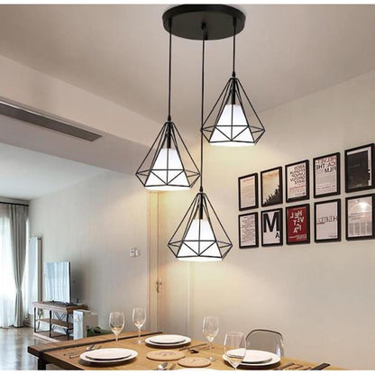 Geometrical Lantern Classic Island Pendant Lights Metal Fabric Ceiling Light