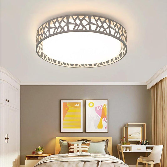 Round Metal Traditional Drum Flush Mount Light LED Bedroom Ceiling Lights