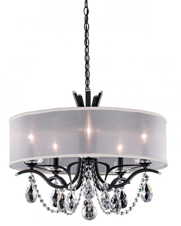 Drum Chandelier, 5-Light, Antique Silver, Clear Heritage Crystal, Hardback White Shade, 24"W (VA8305N-48H1 1HPUGZ)