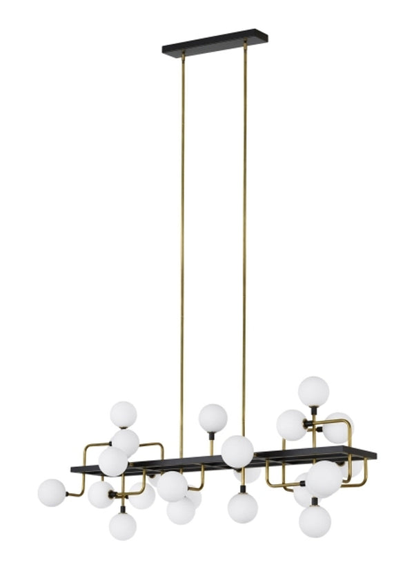 Linear Chandelier, 25-Light, Black/Brass, Round Glass Globes, 56"W (700LSVGOOR 70DR2P4)