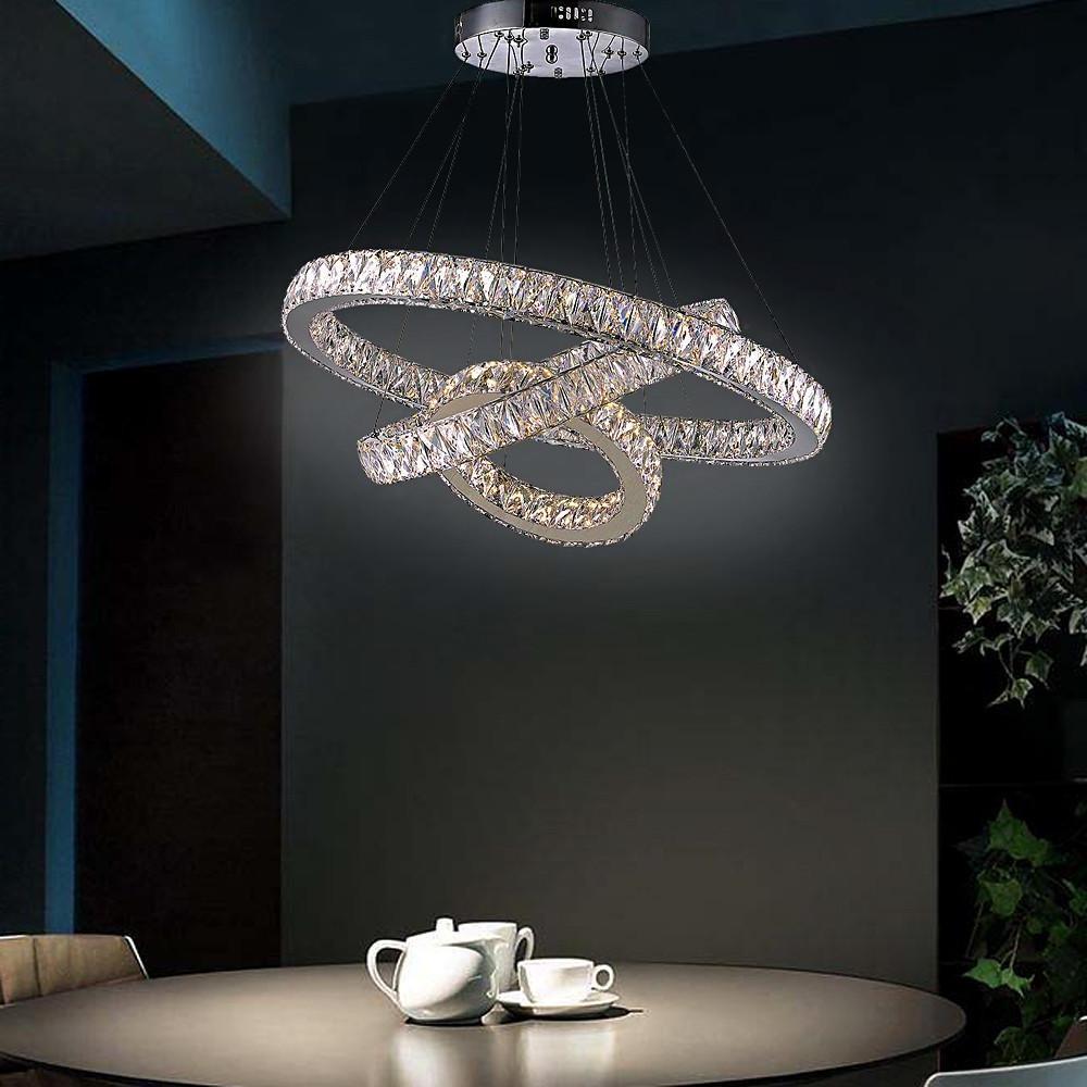 Interwoven Circle Design Chandelier Large Foyer Metal Crystal Ceiling Light