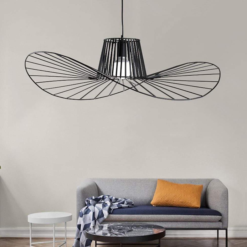 Hat Shaped Metal Linear LED Black Modern Pendant Light Hanging Lamp